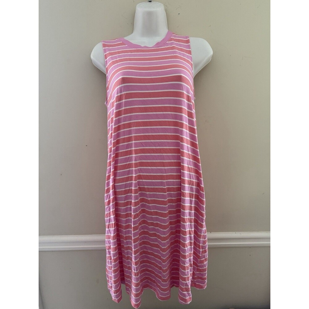Time and Tru Girls Pink/Orange Striped A-Line Knee Dress M 8-10 Crew Neck